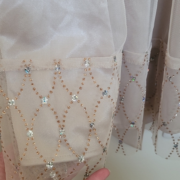 Dress Barn Pink Gold Dress Ribbon, Sequins, Rhinestones, Tulle Size 8 Petite - Picture 3 of 12